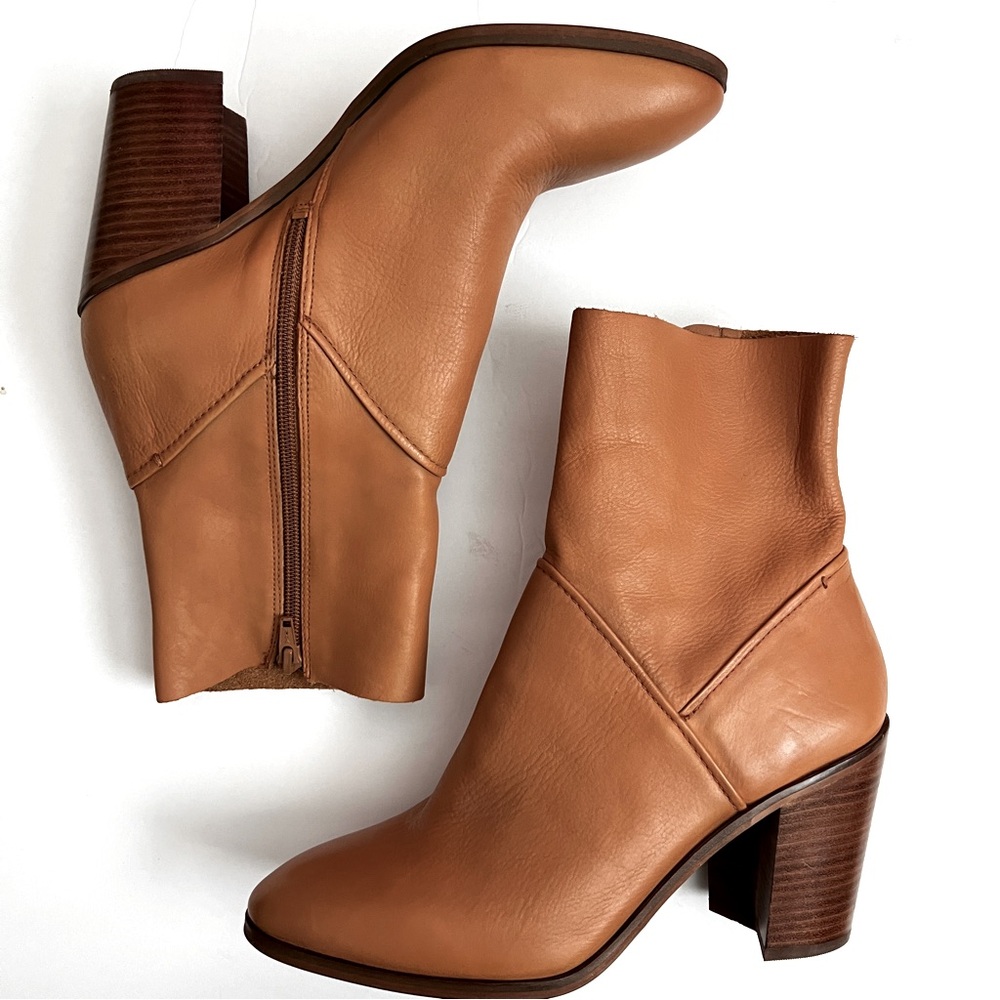 ALDO Leather Mid Shaft Boots Heels Side Zip Cognac Camel Brown 10